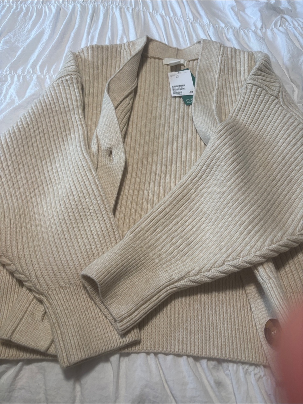 H&M Beige Ribbed Button-Front Cardigan - Picture 3 of 8